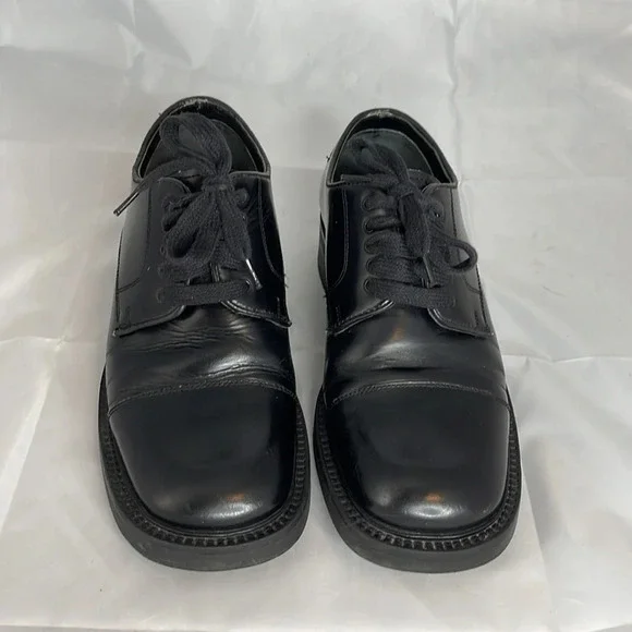VINTAGE Monograms by Bass Mens Manny Shoe Black Leather Square Toe Lace Up  7 - Picture 5 of 13